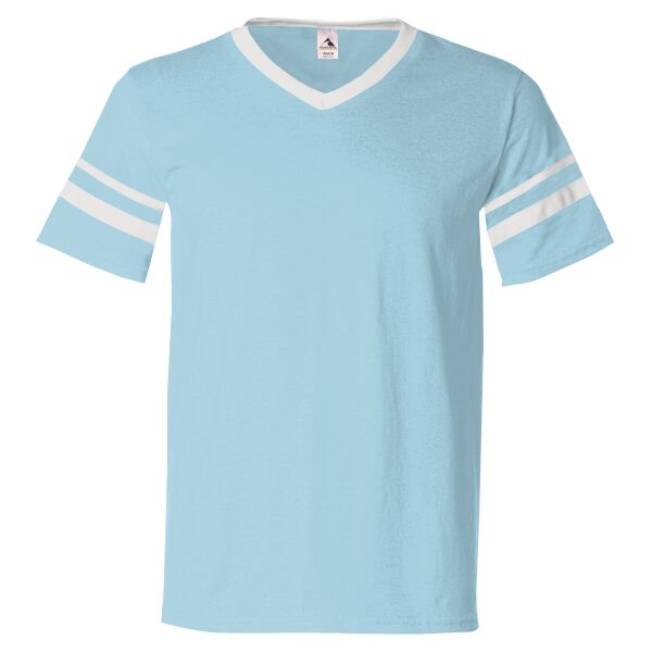 V-Neck Jersey with Striped Sleeves Thumbnail